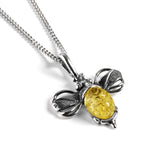 Miniature Bumble Bee / Bumblebee Necklace in Silver and Yellow Amber
