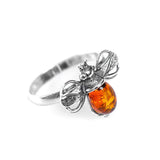 Bumble Bee Ring in Silver and Cognac Amber
