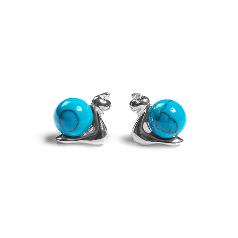 Snail in Shell Earrings in Silver and Turquoise