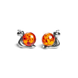 Snail in Shell Earrings in Silver and Amber