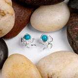 Octopus Stud Earrings in Silver and Turquoise