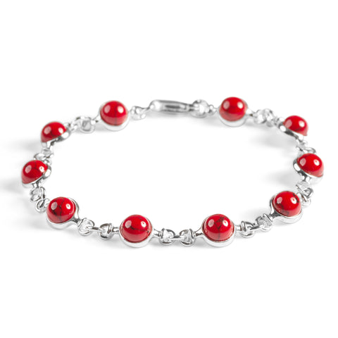 Circle Link Bracelet in Silver and Coral