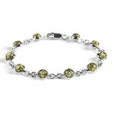 Circle Link Bracelet in Silver and Green Amber