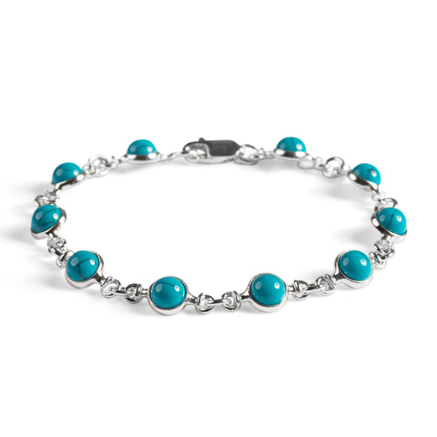 Circle Link Bracelet in Silver and Turquoise