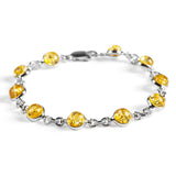 Circle Link Bracelet in Silver and Yellow Amber