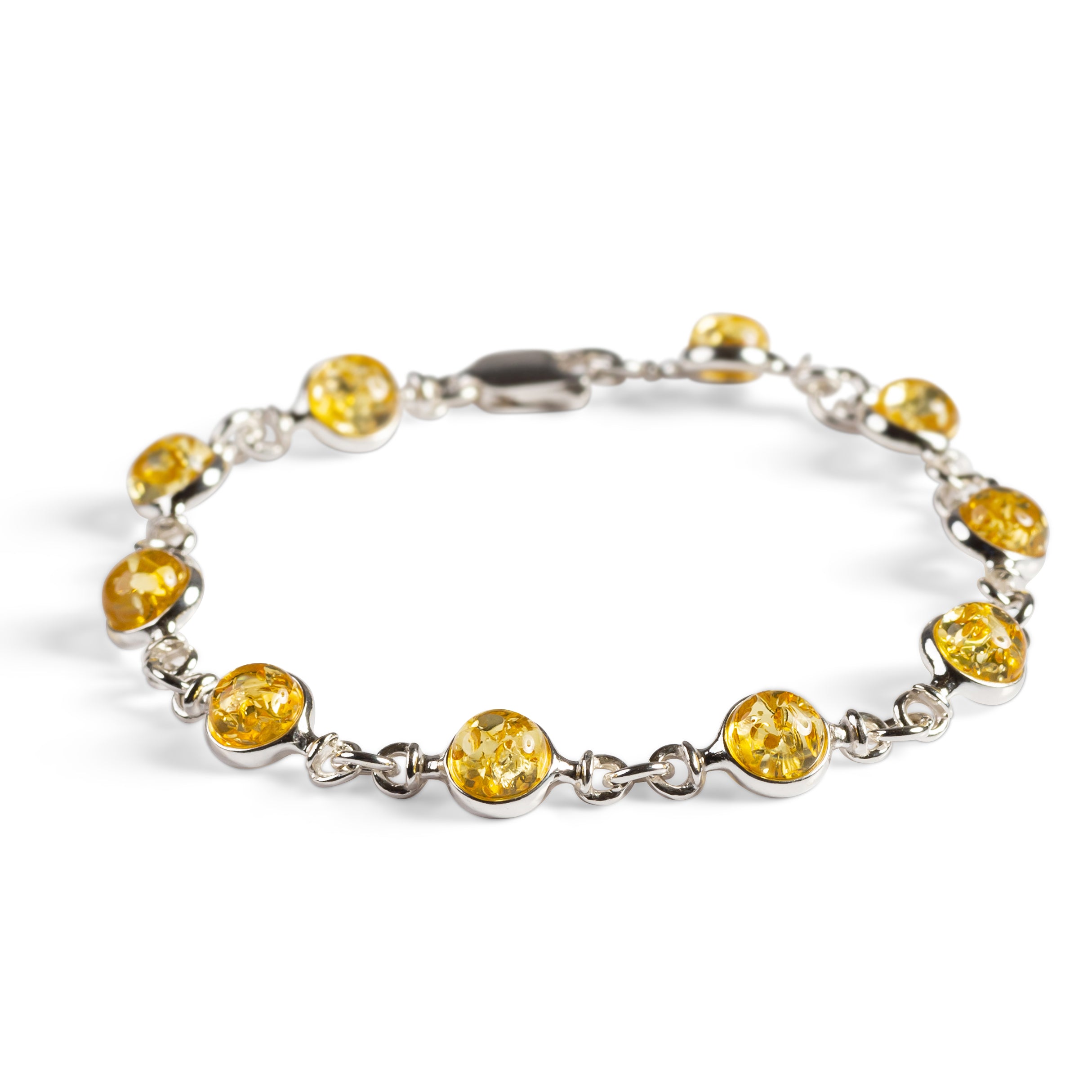Circle Link Bracelet in Silver and Cognac Amber