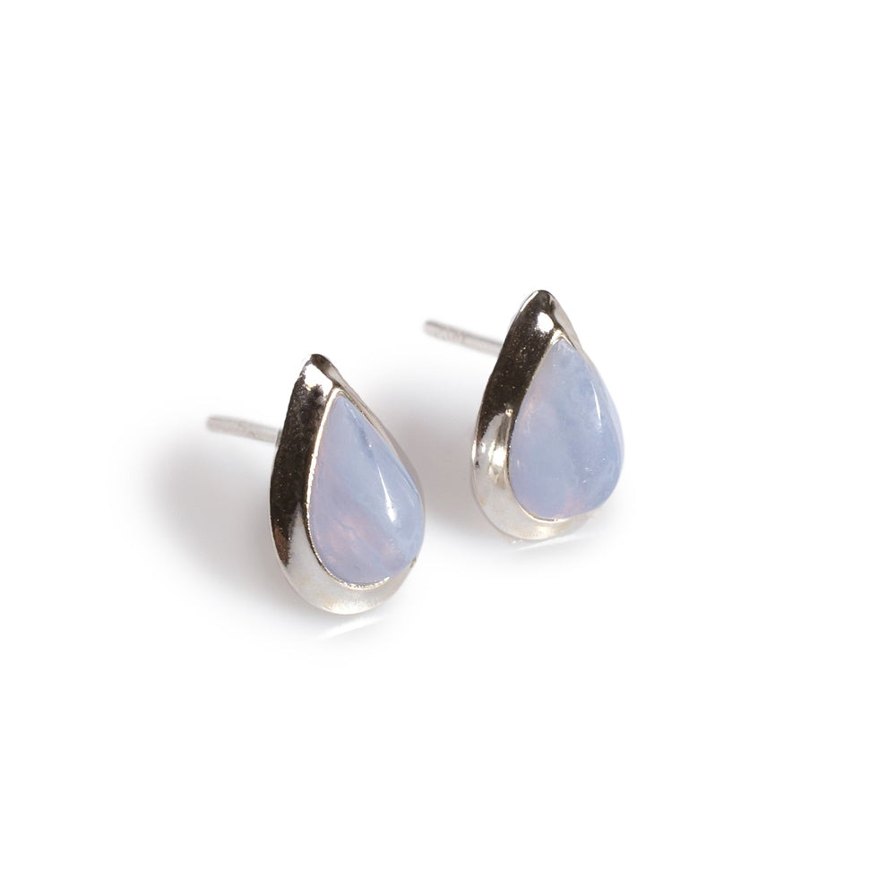 Classic Teardrop Stud Earrings Silver Lace Agate