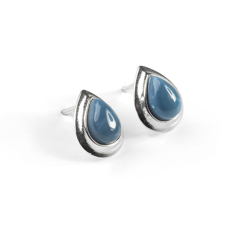 Classic Teardrop Stud Earrings in Silver and Owyhee Blue Opal