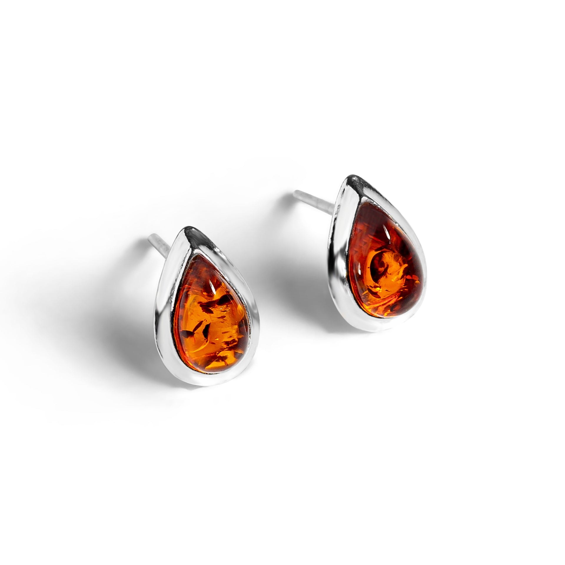Classic Teardrop Stud Earrings Cognac Amber