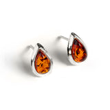 Classic Teardrop Stud Earrings in Silver and Yellow Amber