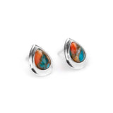 Classic Teardrop Stud Earrings in Silver and Oyster Copper Turquoise
