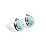 Classic Teardrop Stud Earrings in Silver and Larimar