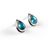 Classic Teardrop Stud Earrings in Silver and London Blue Topaz