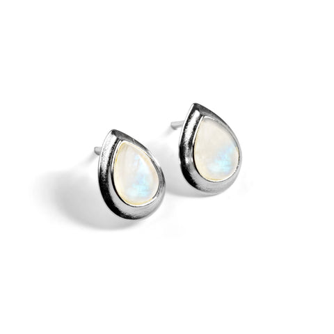 Classic Teardrop Stud Earrings in Silver and Moonstone