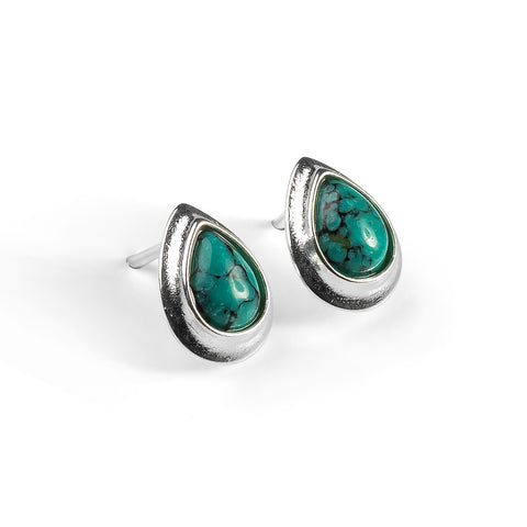 Classic Teardrop Stud Earrings in Silver and Natural Turquoise