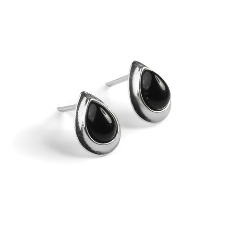 Classic Teardrop Stud Earrings in Silver and Black Onyx