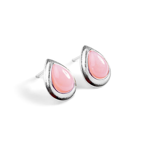 Classic Teardrop Stud Earrings in Silver and Pink Opal