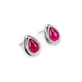 Classic Teardrop Stud Earrings in Silver and Ruby