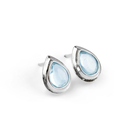 Classic Teardrop Stud Earrings in Silver and Blue Topaz