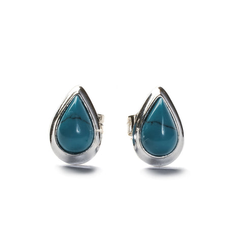 Teardrop Stud Earrings in Silver and Turquoise