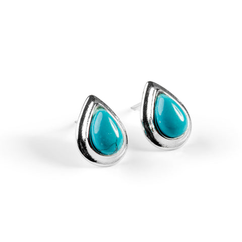 Classic Teardrop Stud Earrings in Silver and Turquoise