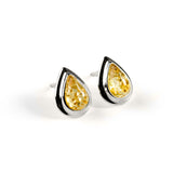 Classic Teardrop Stud Earrings in Silver and Yellow Amber