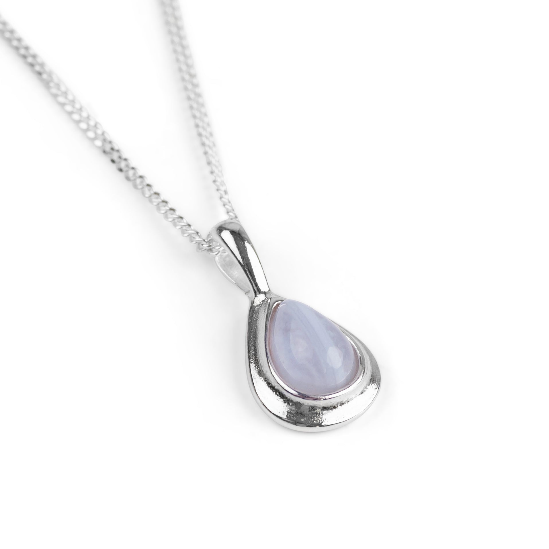 Classic Teardrop Necklace Silver Lace Agate
