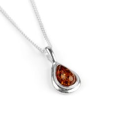 Classic Teardrop Necklace in Silver and Green Amber