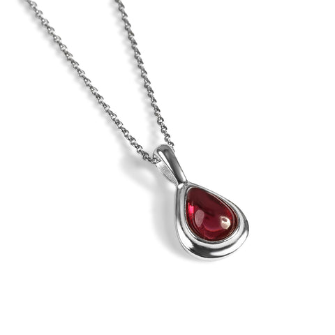 Classic Teardrop Necklace in Silver and Garnet