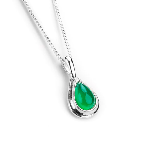 Classic Teardrop Necklace in Silver and Green Onyx