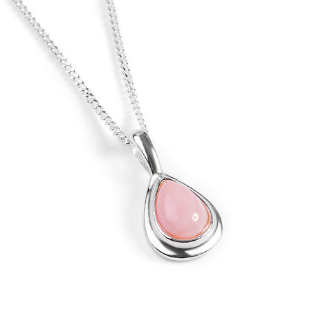 Classic Teardrop Necklace in Silver and Pink Peruvian Opal