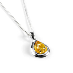 Classic Teardrop Necklace in Silver and Yellow Amber