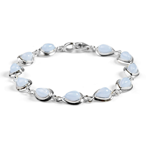 Classic Teardrop Link Bracelet in Silver and Blue Lace Agate