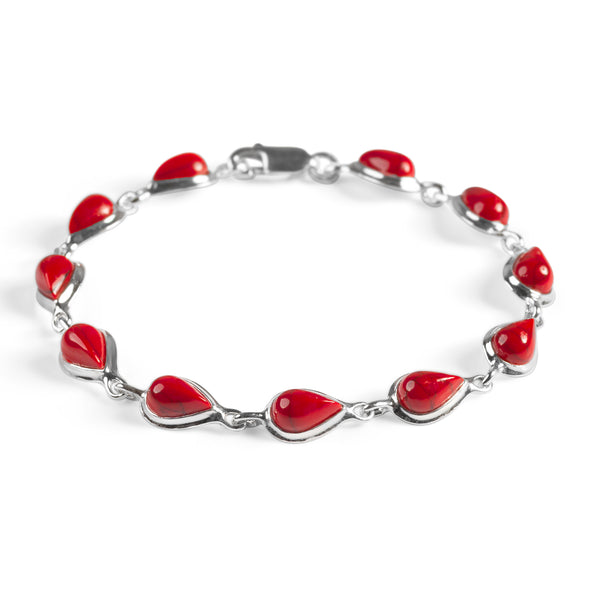 Classic Teardrop Link Bracelet in Silver and Coral