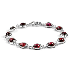 Classic Teardrop Link Bracelet in Silver and Garnet