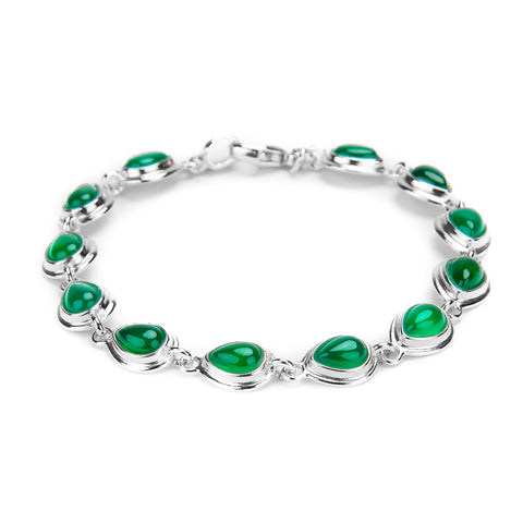 Classic Teardrop Link Bracelet in Silver and Green Onyx