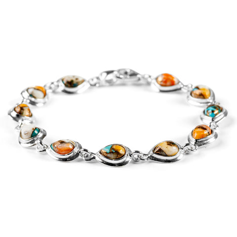 Classic Teardrop Link Bracelet in Silver and Copper Turquoise