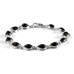 Classic Teardrop Link Bracelet in Silver and Black Onyx