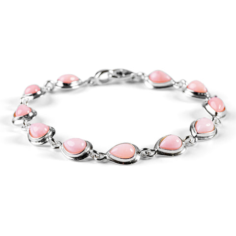 Classic Teardrop Link Bracelet in Silver and Pink Peruvian Opal