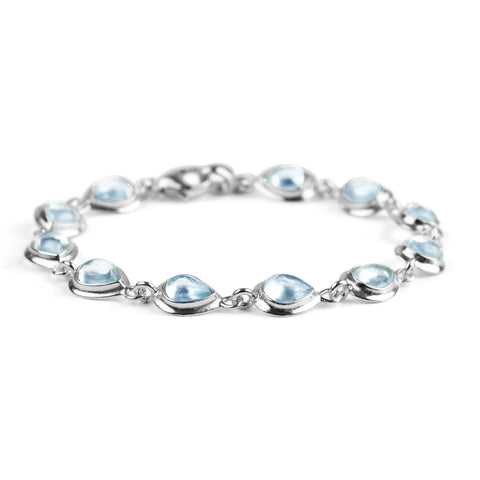 Classic Teardrop Link Bracelet in Silver and Blue Topaz