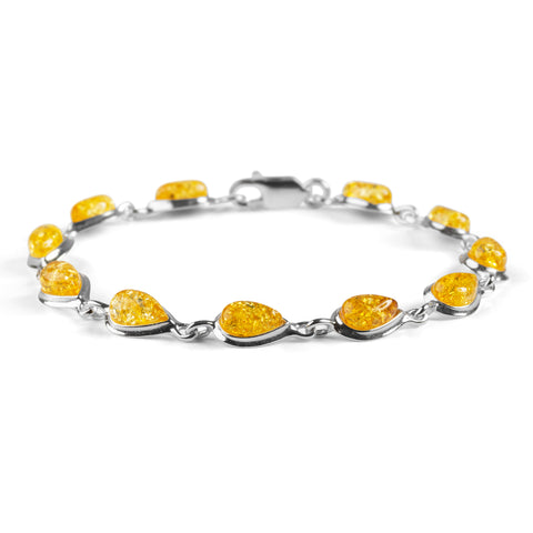 Classic Teardrop Link Bracelet in Silver and Yellow Amber