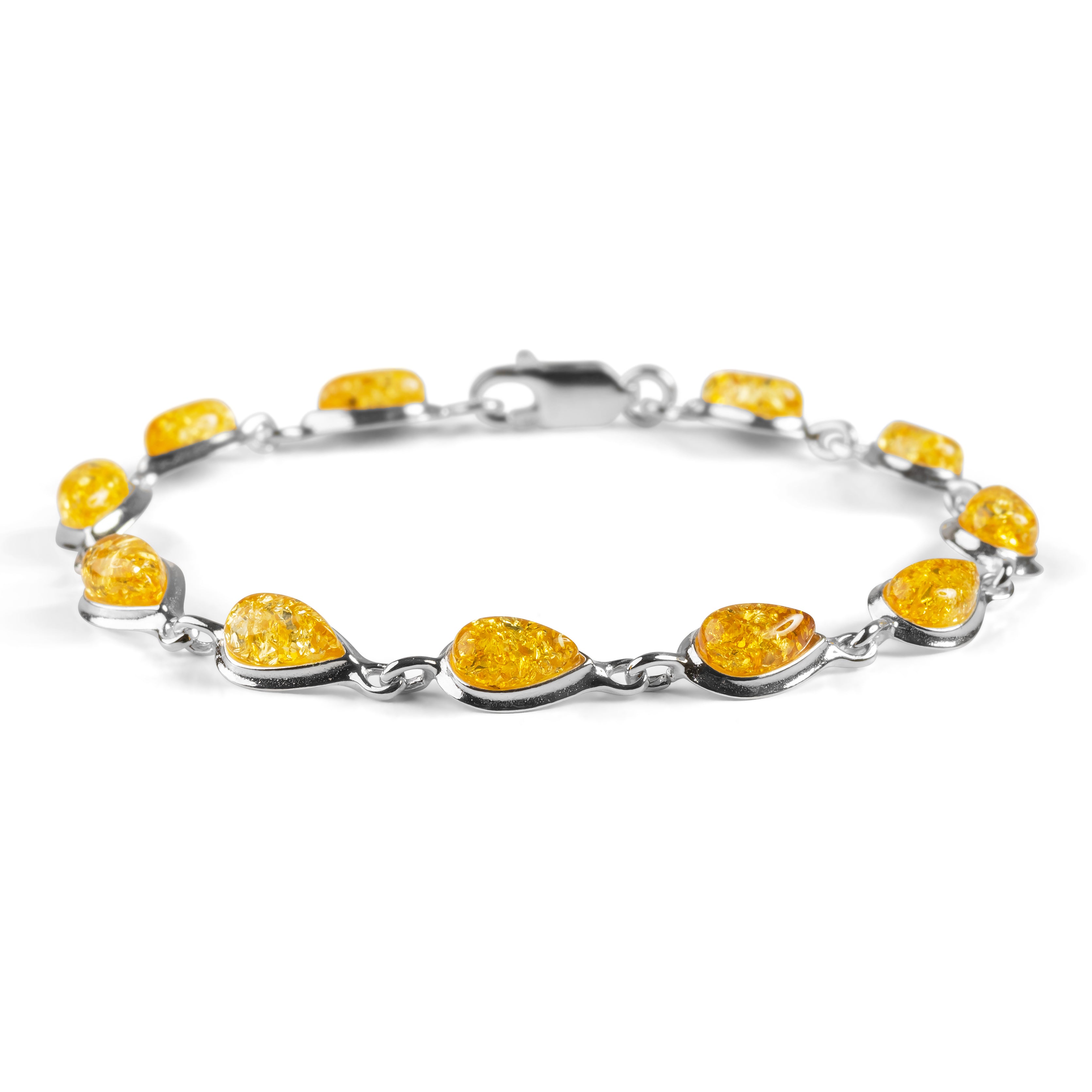 Classic Teardrop Link Bracelet in Silver with Multi Amber