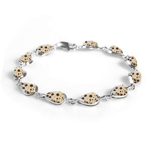 Classic Teardrop Link Bracelet in Silver and Dalmatian Jasper