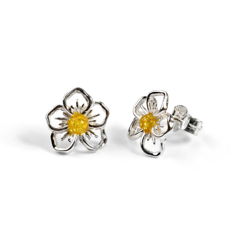Pansy Stud Earrings in Silver & Yellow Amber