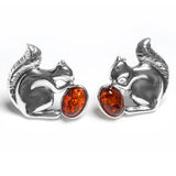 Squirrel Stud Earrings in Silver and Amber