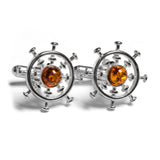 Ship Wheel Cufflinks in Silver and Amber