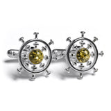 Ship Wheel Cufflinks in Silver and Amber