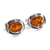 Chunky Oval Centre Cufflinks in Silver and Green Amber