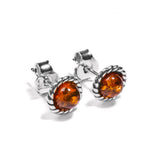 Rope Edge Stud Earrings in Silver and Cognac Amber