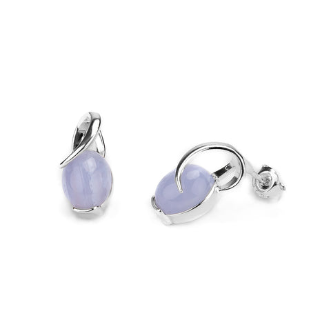 Oval Twist Earrings in Silver & Blue Lace Agate